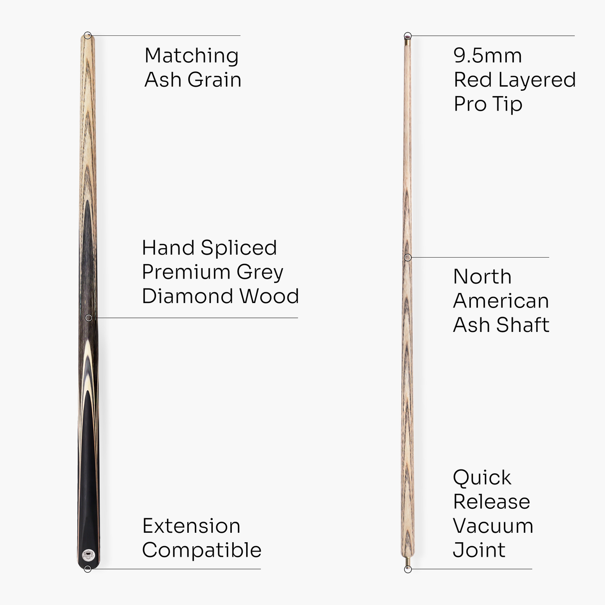 PRO147 TRIUMPH 2 Piece Premium Ash Snooker and Pool Cue and Case Set with 9.5mm Professional Layered Tip