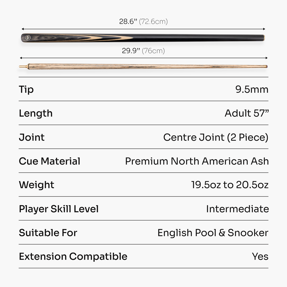 Baize Master BLACKLINE CLASSIC 2 Piece Snooker and Pool Cue 9.5mm Layered Tip