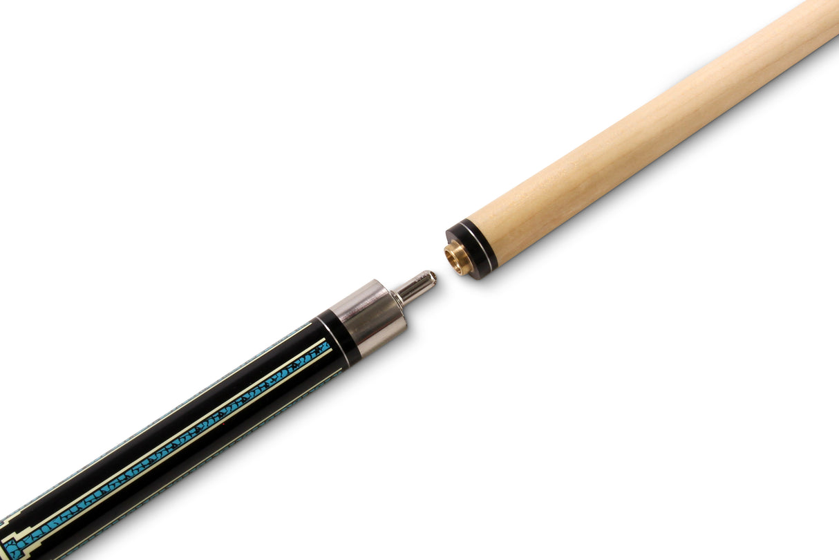 Jonny 8 Ball 2pc MOSAIC AMERICANO Maple Shaft RISS Pool Snooker Cue - 9.5mm Tip