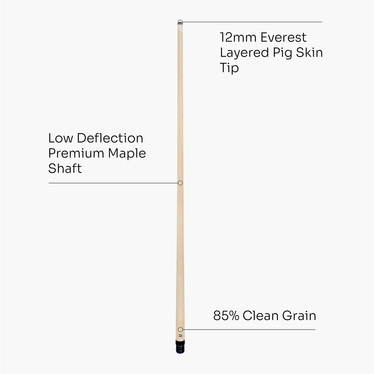 Dynamite Billiards PRO-85 Low Deflection Premium Tapered Maple Shaft, 12mm Everest Tip, Radial Joint