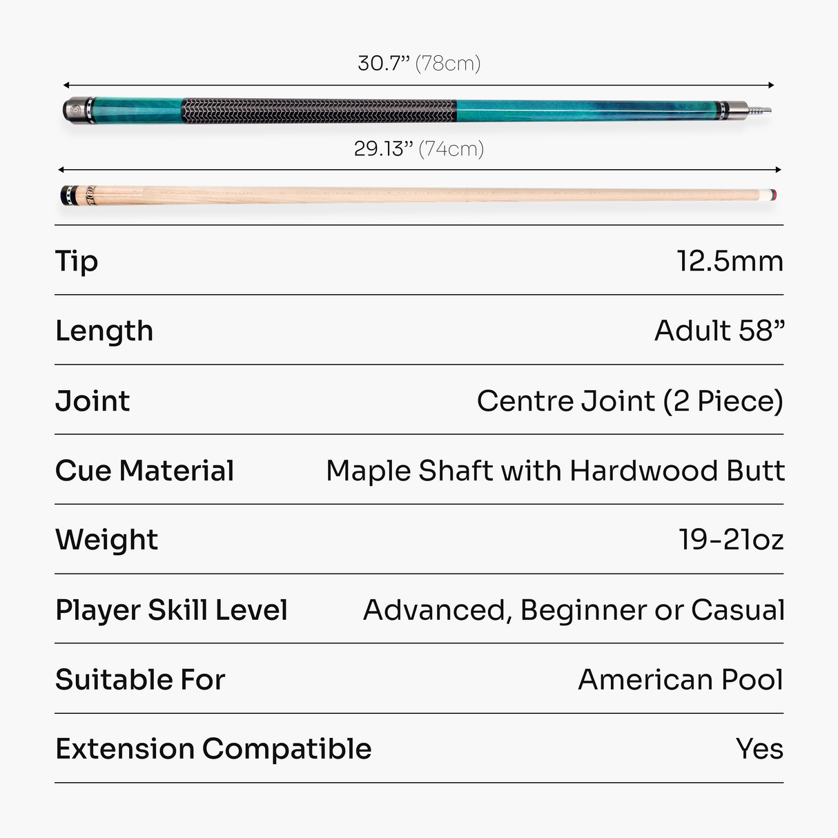 Jonny 8 Ball IRONWEAVE 2 Piece American Pool Cue and Case Set with 12.5mm Layered Leather Tip