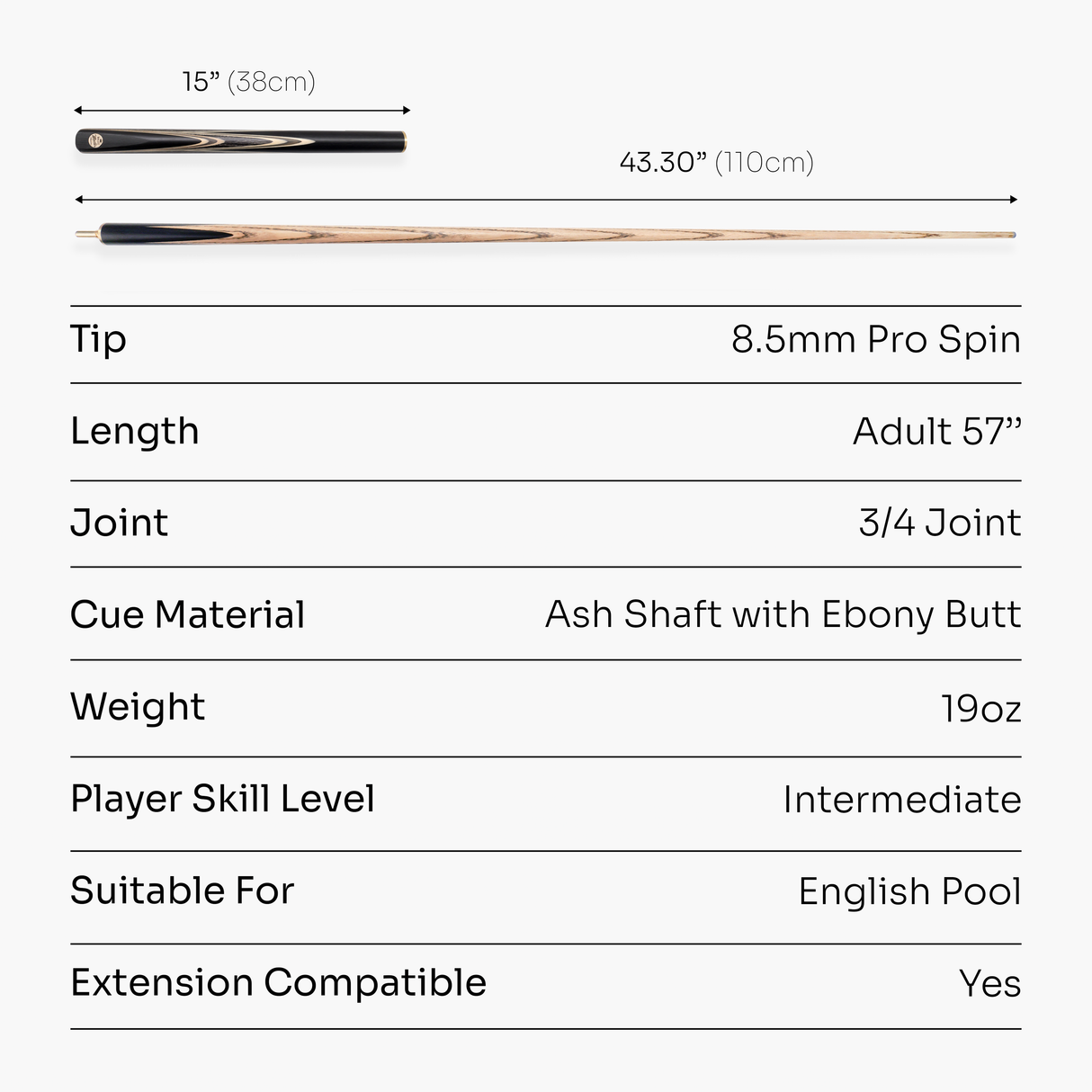 Baize Master Limited Edition Gold Series G67 57 Inch ¾ Professional English Pool Cue 8.5mm with with Hand Fitted PRO SPIN Medium Tip - Hand Finished in the UK by Cue Care Jim using Lynch’s Cue Balm