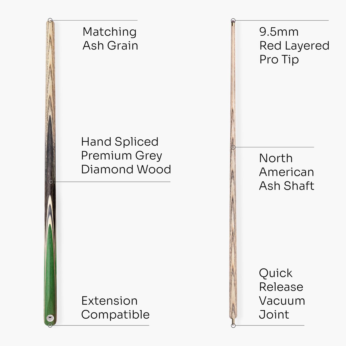 PRO147 TRIUMPH 2 Piece Premium Ash Snooker and Pool Cue with 9.5mm Professional Layered Tip