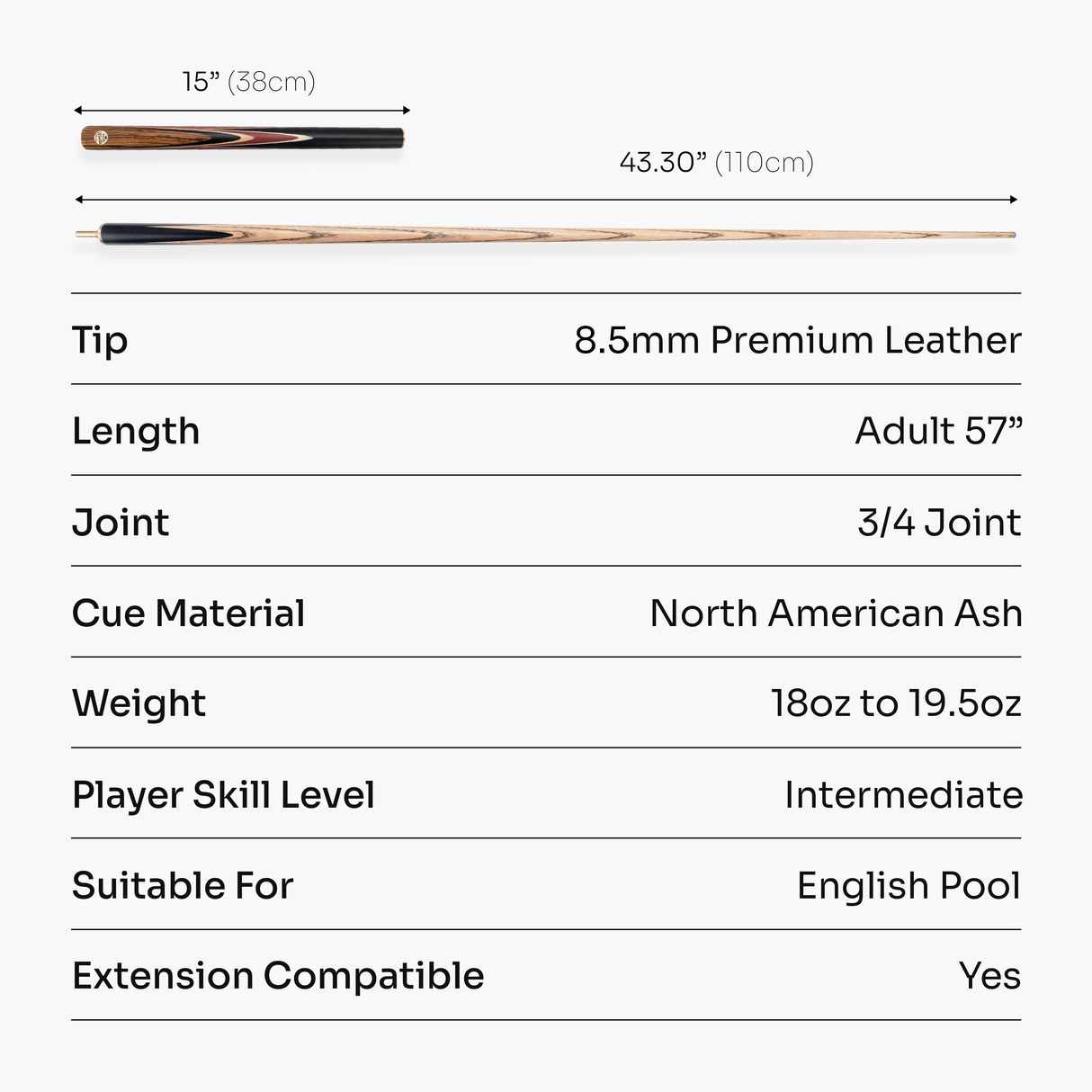 Baize Master Purple Marksman ¾ Joint English Pool Cue with 8.5mm Baize Master Blue Pressed Tip