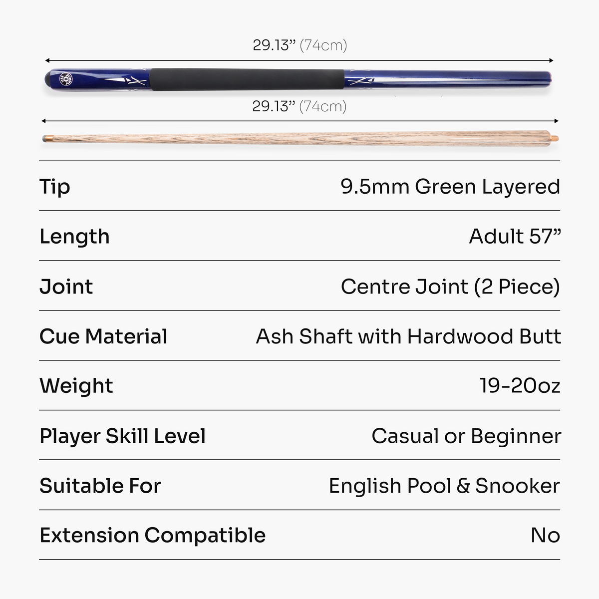 Jonny 8 Ball Torpedo 57 Inch 2 Piece Snooker and Pool Cue with 9.5mm Layered Tip