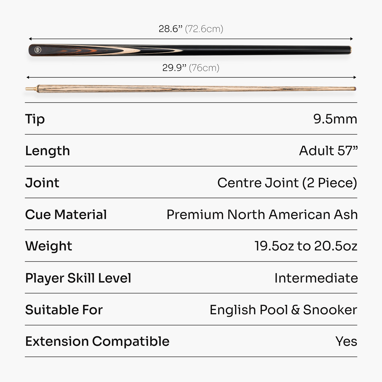 Baize Master BLACKLINE ELITE 2 Piece Snooker and Pool Cue 9.5mm Layered Tip