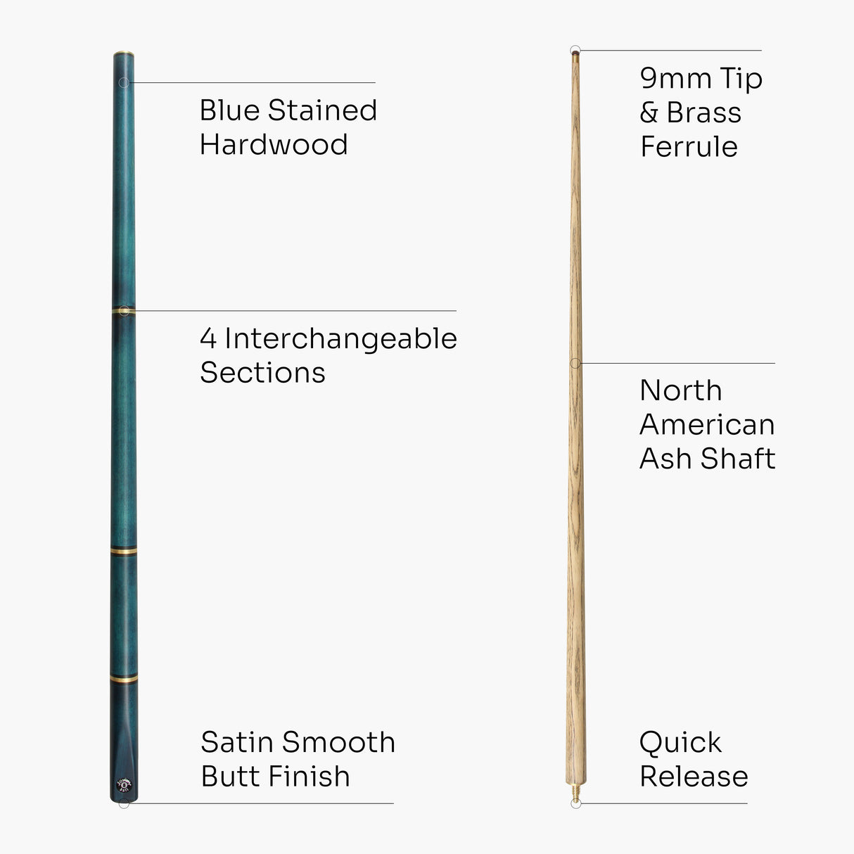 Jonny 8 Ball COMBI Length Adjustable 5 Piece Ash Snooker Pool Cue – 9mm Tip