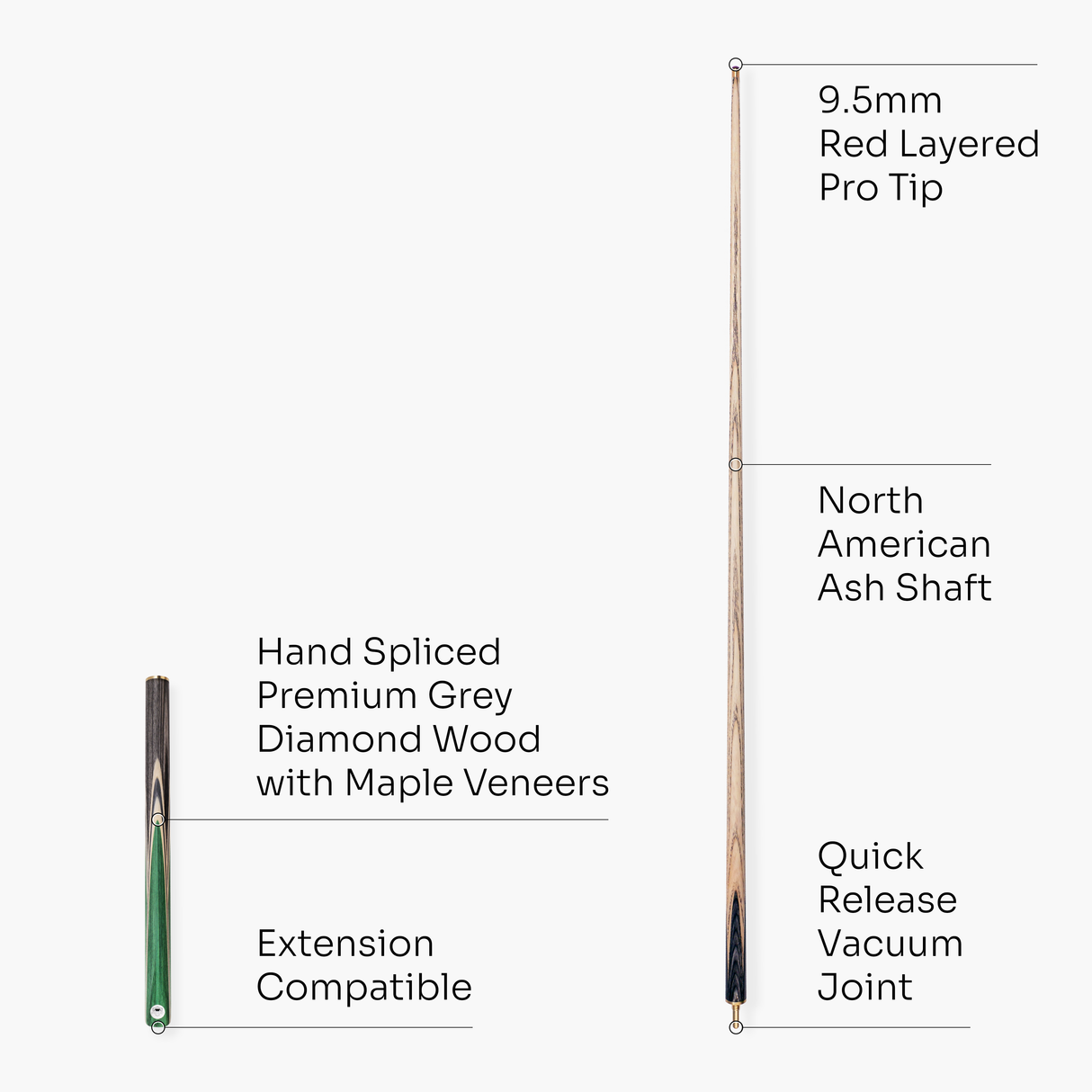 PRO147 TRIUMPH 3/4 Joint Premium Ash Snooker and Pool Cue and Case Set with 9.5mm Professional Layered Tip