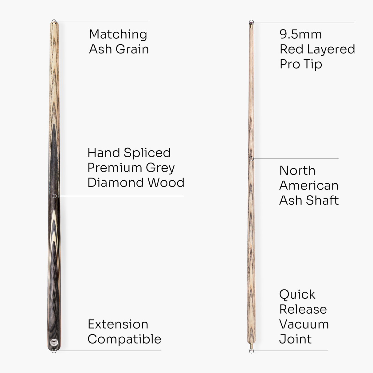 PRO147 TRIUMPH 2 Piece Premium Ash Snooker and Pool Cue and Case Set with 9.5mm Professional Layered Tip