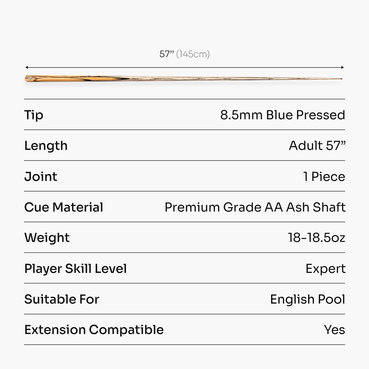 Baize Master Platinum Exotic Series Golden Concord One Piece Luxury English Pool Cue with 8.5mm Blue Pressed Tip
