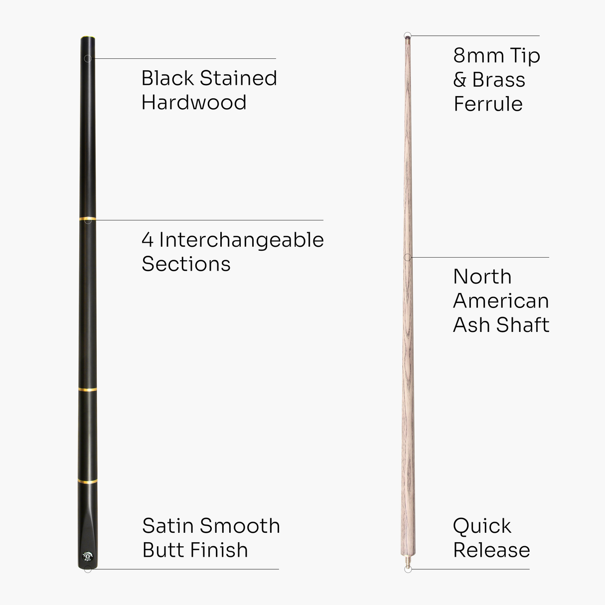 Jonny 8 Ball COMBI Length Adjustable 5 Piece Ash Snooker Pool Cue – 9mm Tip