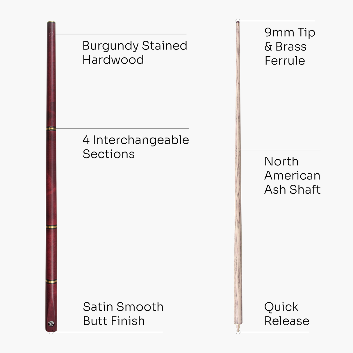 Jonny 8 Ball COMBI Length Adjustable 5 Piece Ash Snooker Pool Cue – 9mm Tip