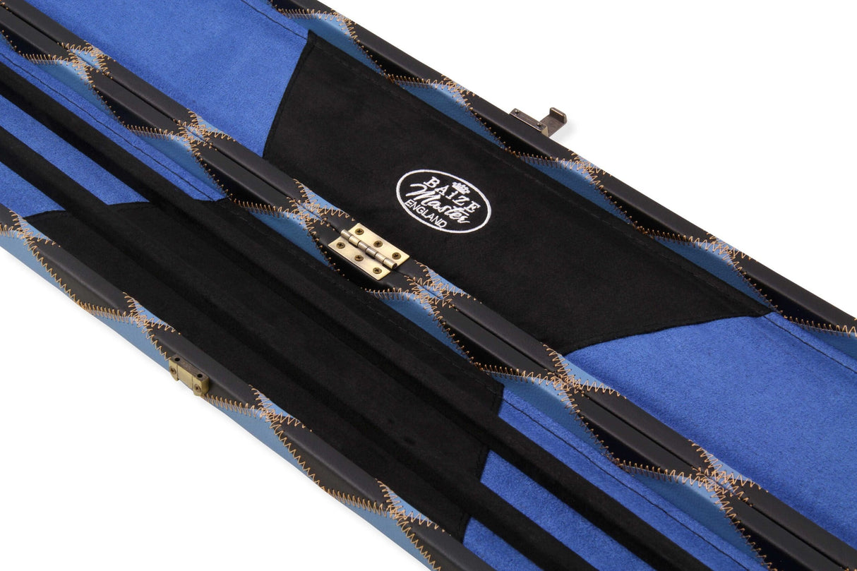 Baize Master 3/4 Joint WIDE 3 Slot BLUE DIAMONDS Luxury Round End Snooker Pool Cue Case with Studs - Holds 2 Cues