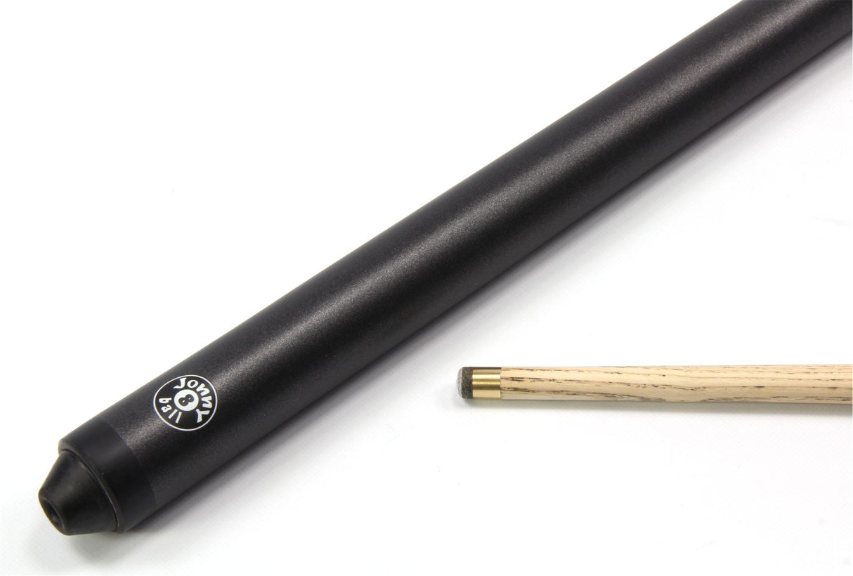 Jonny 8 Ball BLACK JET PRO PRECISION 57 Inch 8mm Tip English Pool Cue with Matching Ash Grain and Jonny 8 Ball BLACK REINFORCED Hard Case Jonny 8 Ball