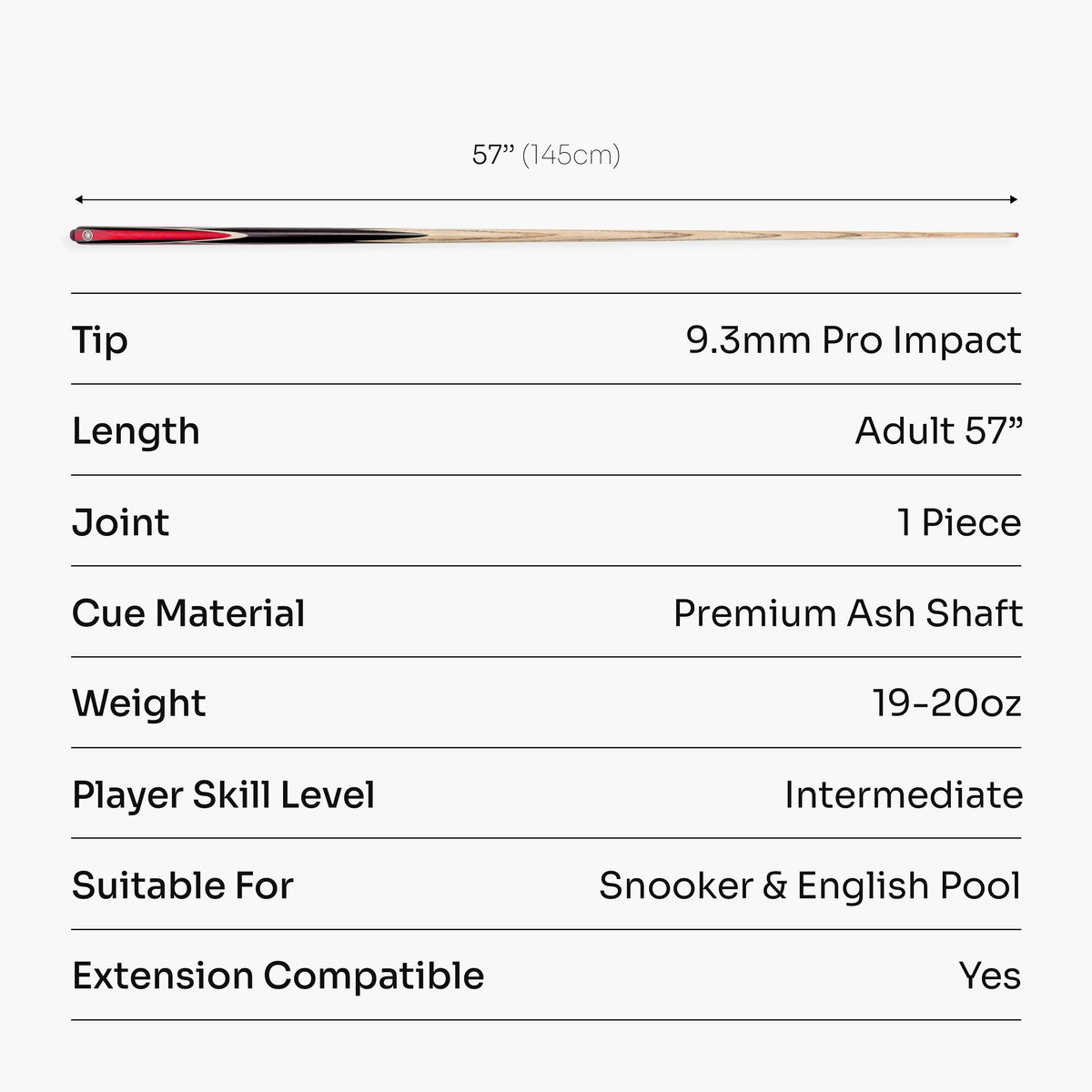 PRO147 Jester 1 Piece Snooker and Pool Cue and Case Set with 9.3mm Pro Tip