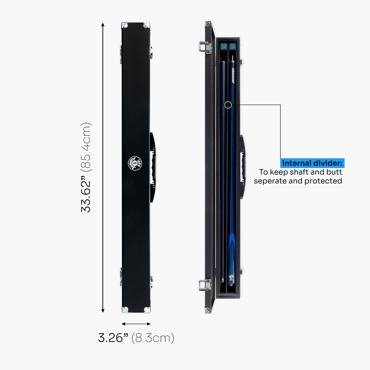 Jonny 8 Ball Inferno 2 Piece Graphite Fiberglass Cue and Case Set 9.5mm Green Layered Tip