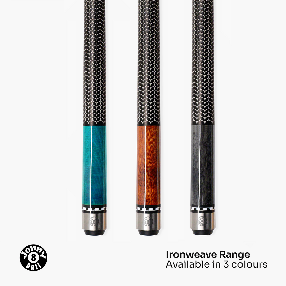 Jonny 8 Ball IRONWEAVE 2 Piece American Pool Cue with 12.5mm Layered Leather Tip