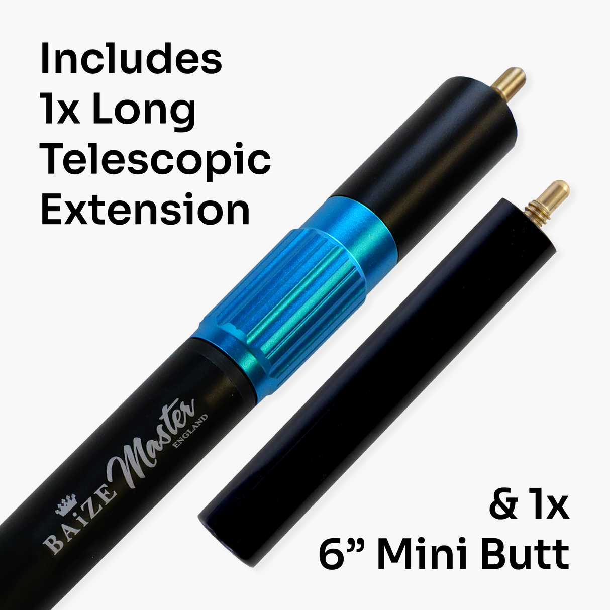 Baize Master G14 ELECTRIC EMPEROR 3/4 Cue Set 9.5mm Tip With Baize Master 3/4 BLUE Pro-Line Case, Long Telescopic Extension, Mini Butt and 2 Chalks