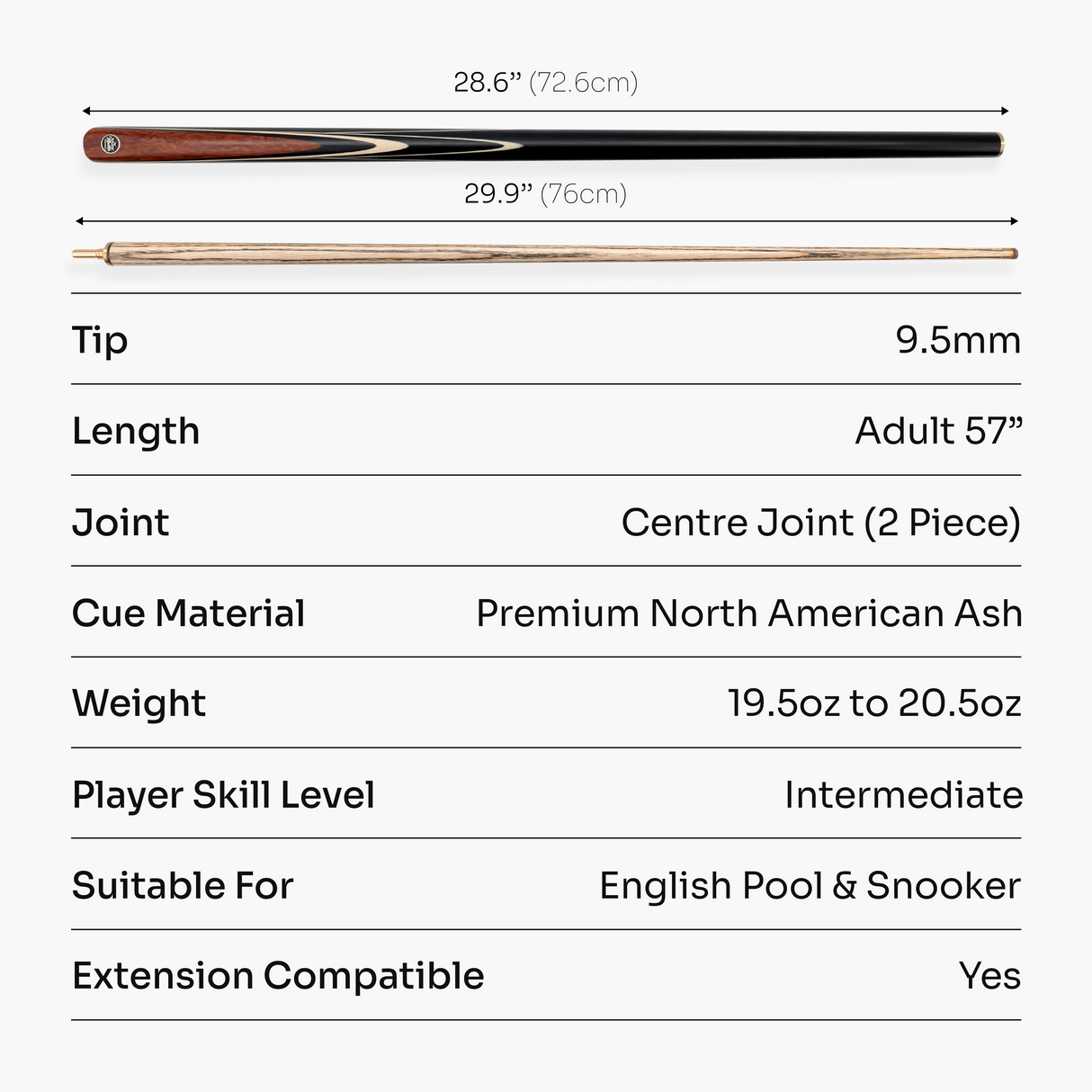 Baize Master BLACKLINE ELITE 2 Piece Snooker and Pool Cue and Case Set 9.5mm Layered Tip