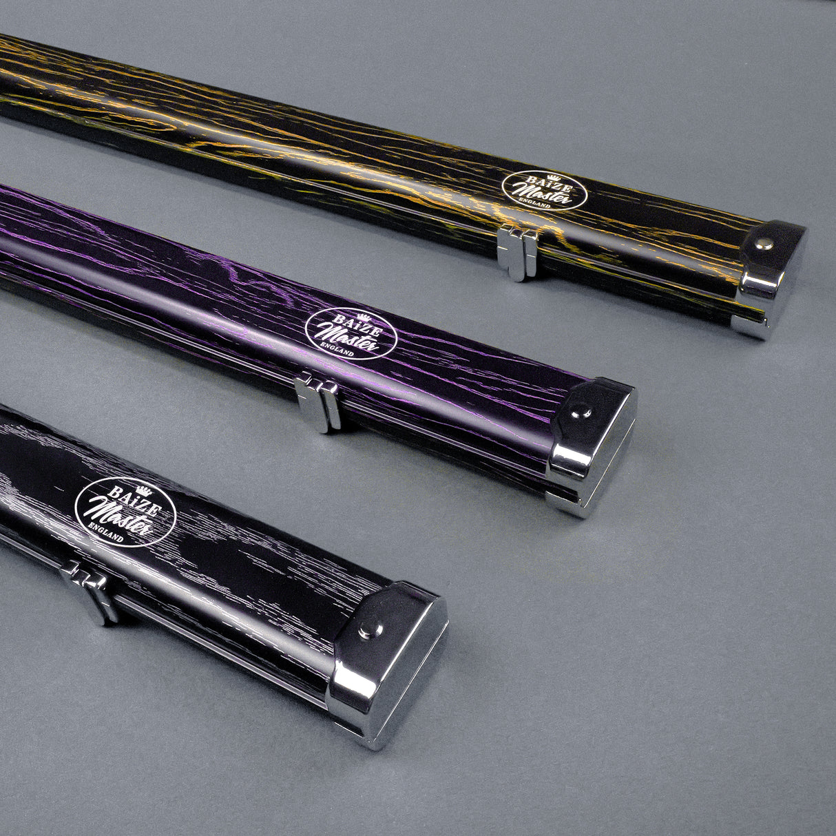 Baize Master Pro Aluminium One Piece Woodgrain Cue Case Metal Ends - Holds 2 Cues