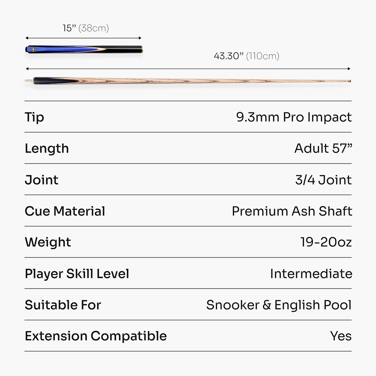 PRO147 Jester 1 Piece Snooker and Pool Cue and Case Set with 9.3mm Pro Tip