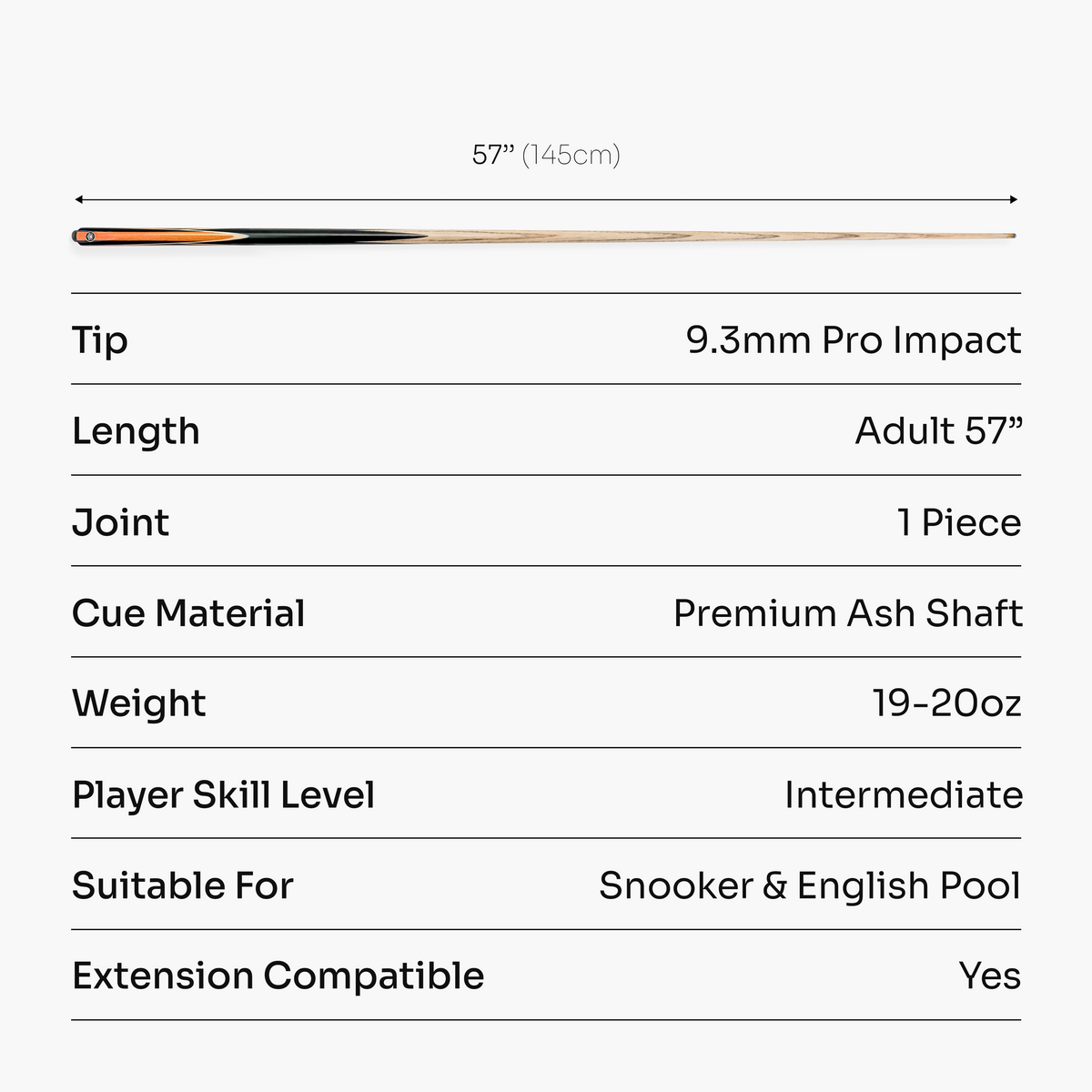 PRO147 Jester 1 Piece Snooker and Pool Cue and Case Set with 9.3mm Pro Tip