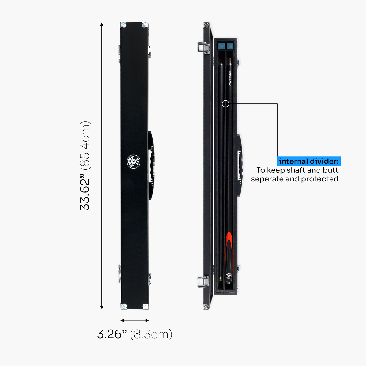 Jonny 8 Ball Inferno 2 Piece Graphite Fiberglass Cue and Case Set 9.5mm Green Layered Tip