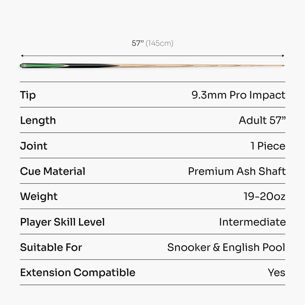 PRO147 Jester 1 Piece Snooker and Pool Cue and Case Set with 9.3mm Pro Tip