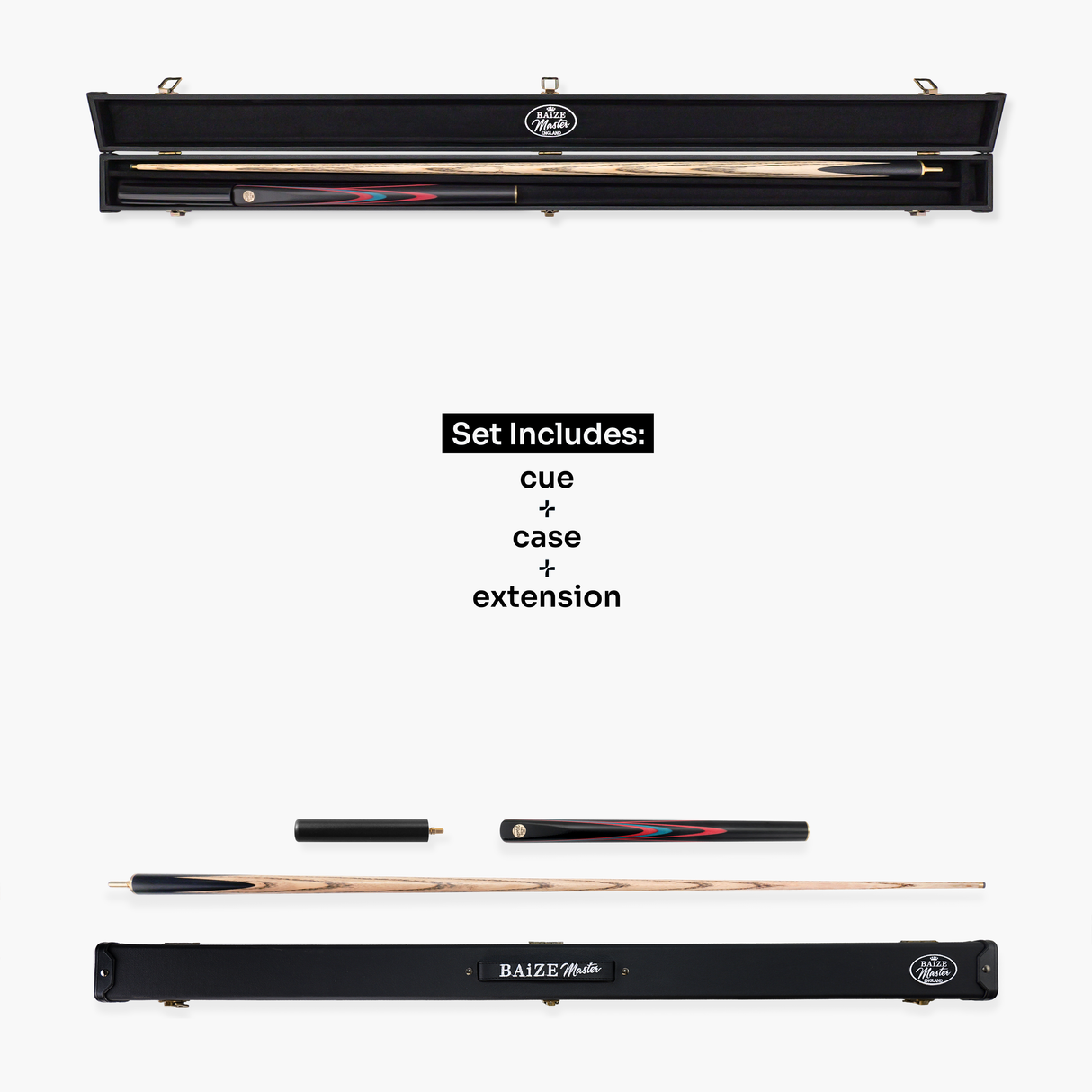 Baize Master Coral Marksman ¾ Joint English Pool Cue and Case Set with 8.5mm Baize Master Blue Pressed Tip