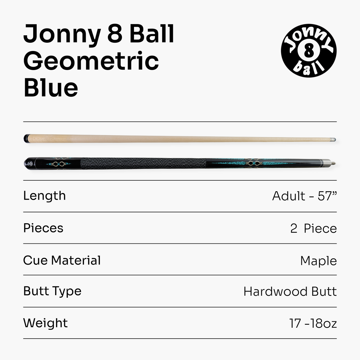 Jonny 8 Ball Geometric 57 Inch 2 Piece Snooker Pool Cue 10mm Tip