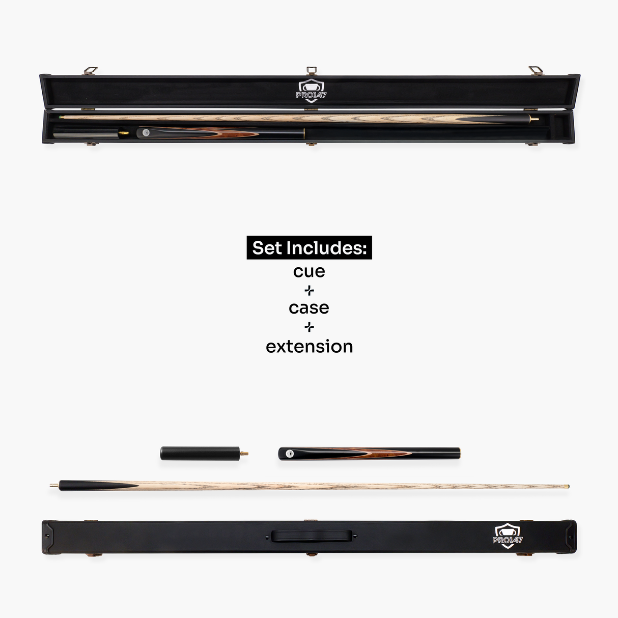 PRO147 Hazel Eclipse 3/4 Joint Snooker and Pool Standard Cue and Case Set with 9.5mm Green Layered Tip