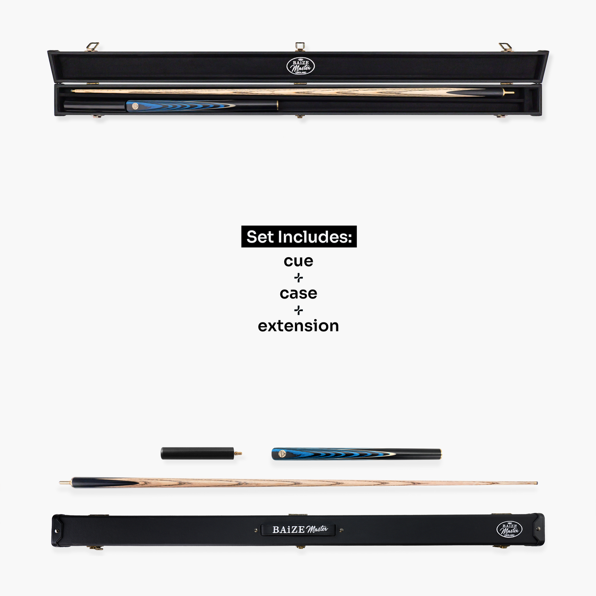 Baize Master Azure Marksman ¾ Joint English Pool Cue and Case Set with 8.5mm Baize Master Blue Pressed Tip