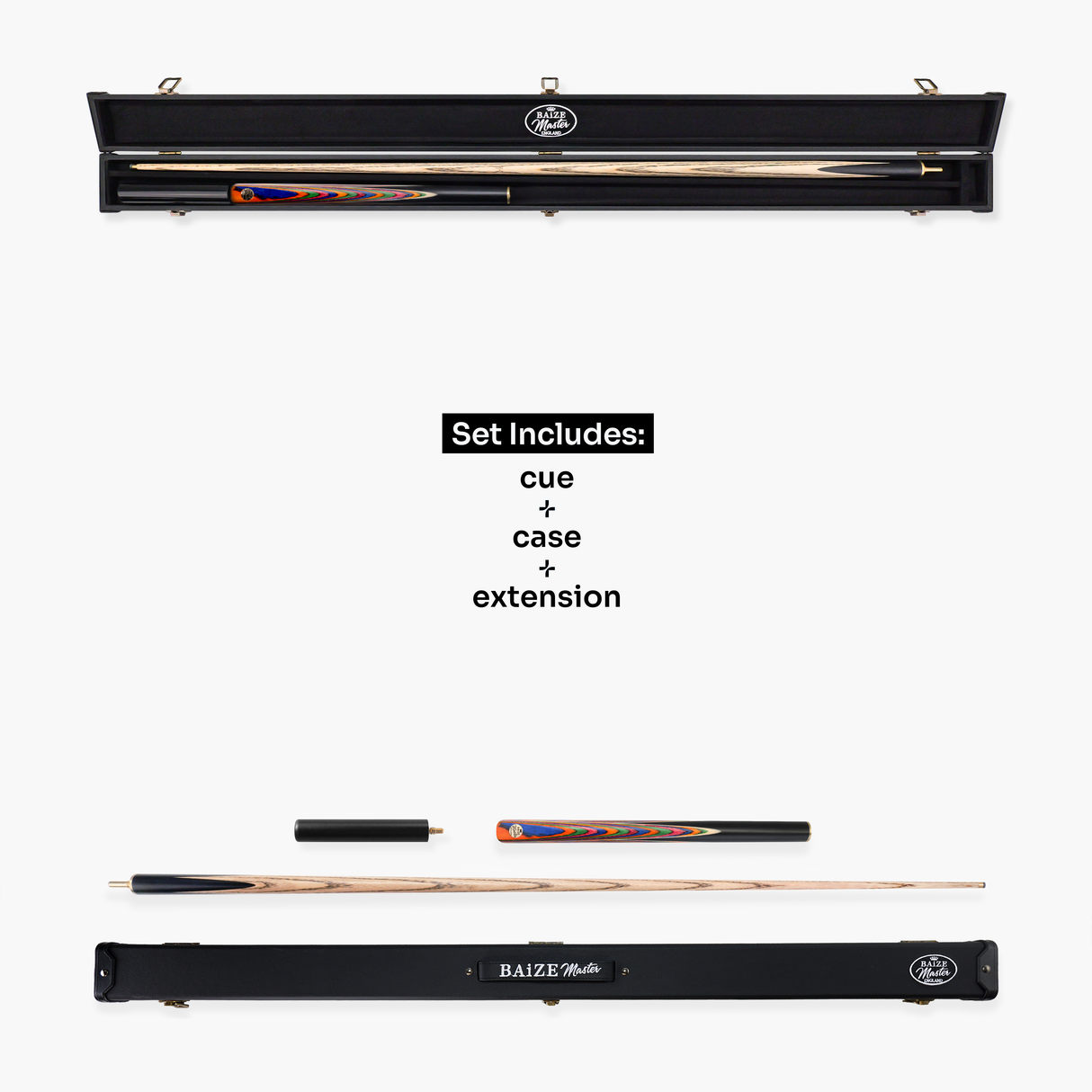 Baize Master Prism Marksman ¾ Joint English Pool Cue and Case Set with 8.5mm Baize Master Pro Impact Hybrid Tip