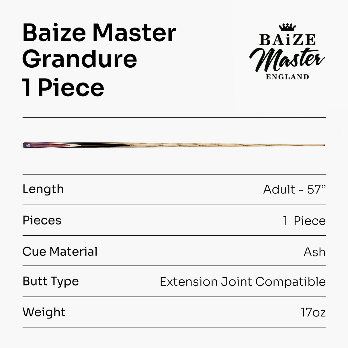 Baize Master Limited Edition Grandure #007 One Piece Hand Spliced Ultra-Premium English Pool Cue with Titanium Ferrule and Hand-Fitted Asia Cues Pro 8mm Tip – Handmade in Thailand by Asia Cues