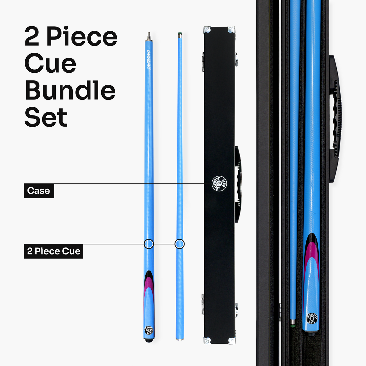 Jonny 8 Ball Inferno 2 Piece Graphite Fiberglass Cue and Case Set 9.5mm Green Layered Tip