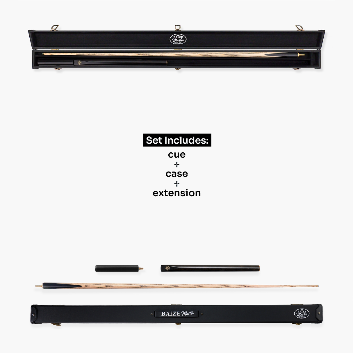 Baize Master CLASSIQUE 57 Inch 3/4 Joint Ebony Butt English Pool Cue and Case Set 8.5mm Tip