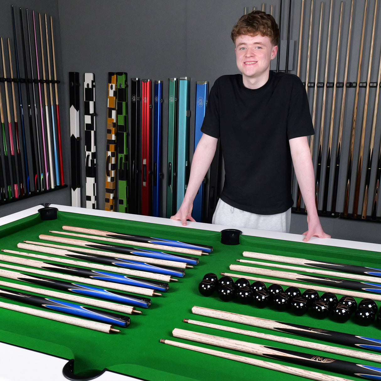 Stan Moody Signed Baize Master Crucible 57" 2 Piece Centre Joint Ash Cue – Crucible Debut Edition - Grey