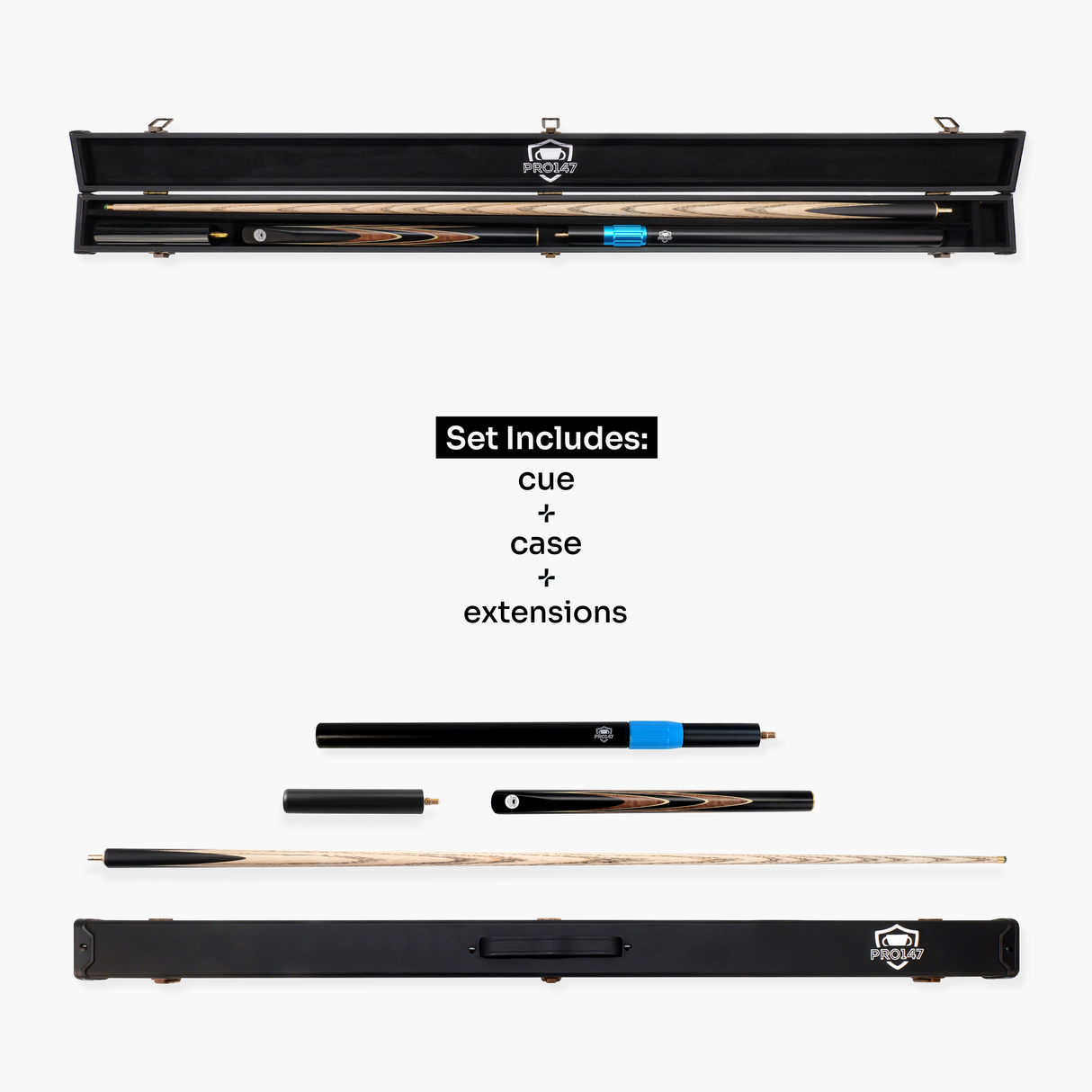 PRO147 Saturn Eclipse 3/4 Joint Snooker and Pool Deluxe Cue Case Set with 9.5mm Green Layered Tip