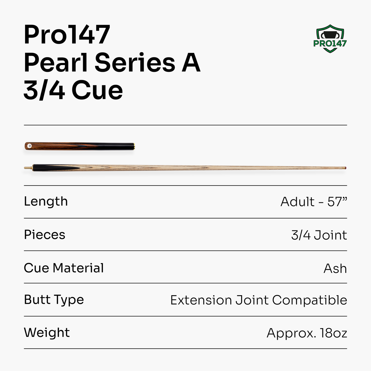 PRO147 Pearl Series Fire 57 Inch 3/4 Jointed Snooker Pool Cue 9.5mm Pro Leather Tip