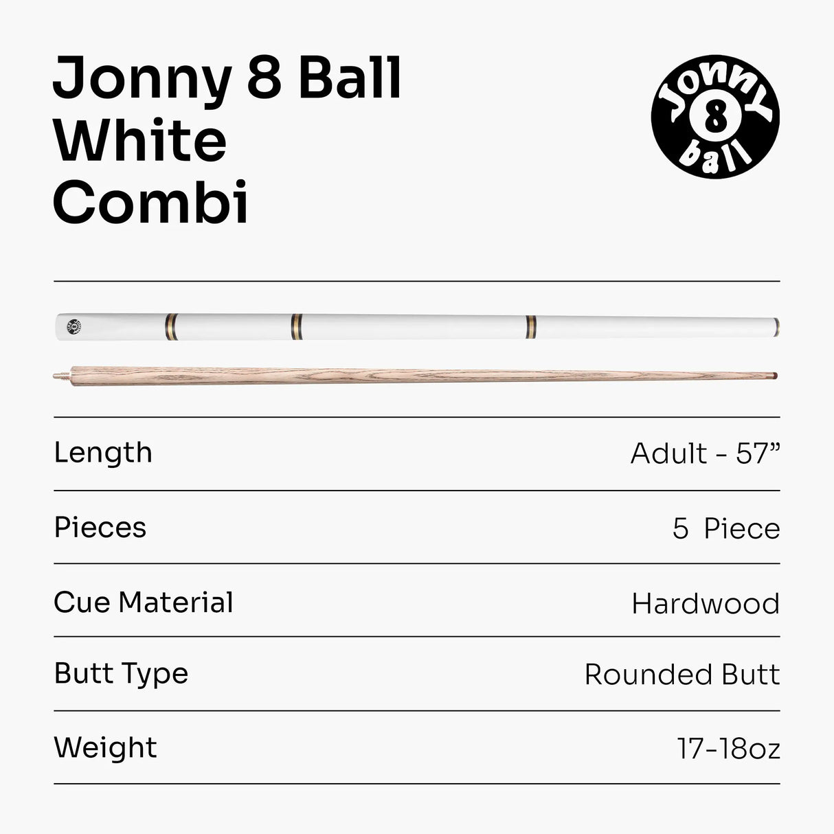 Jonny 8 Ball COMBI Length Adjustable 5 Piece Ash Snooker Pool Cue – 9mm Tip Jonny 8 Ball