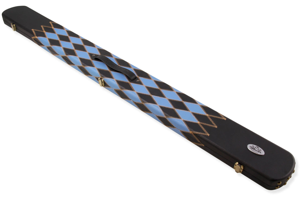 Baize Master 3/4 Joint WIDE 3 Slot BLUE DIAMONDS Luxury Round End Snooker Pool Cue Case with Studs - Holds 2 Cues