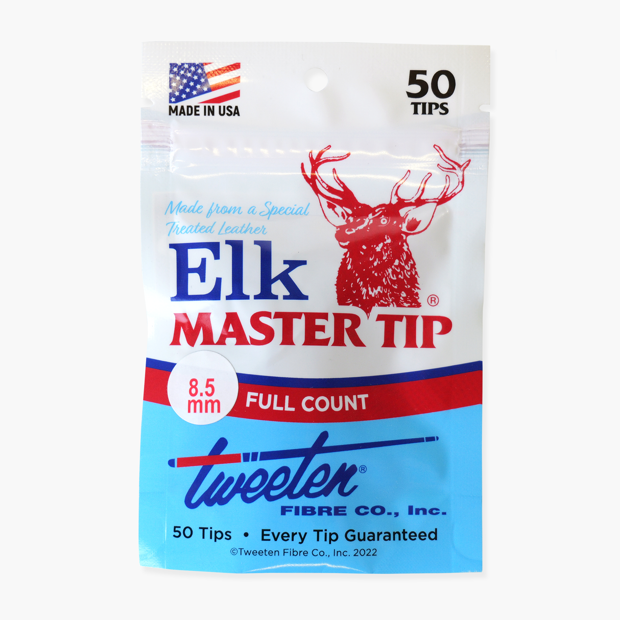 50 x 8.5mm Tweeten ELKMASTER Leather Snooker Pool Cue Tips (full box)