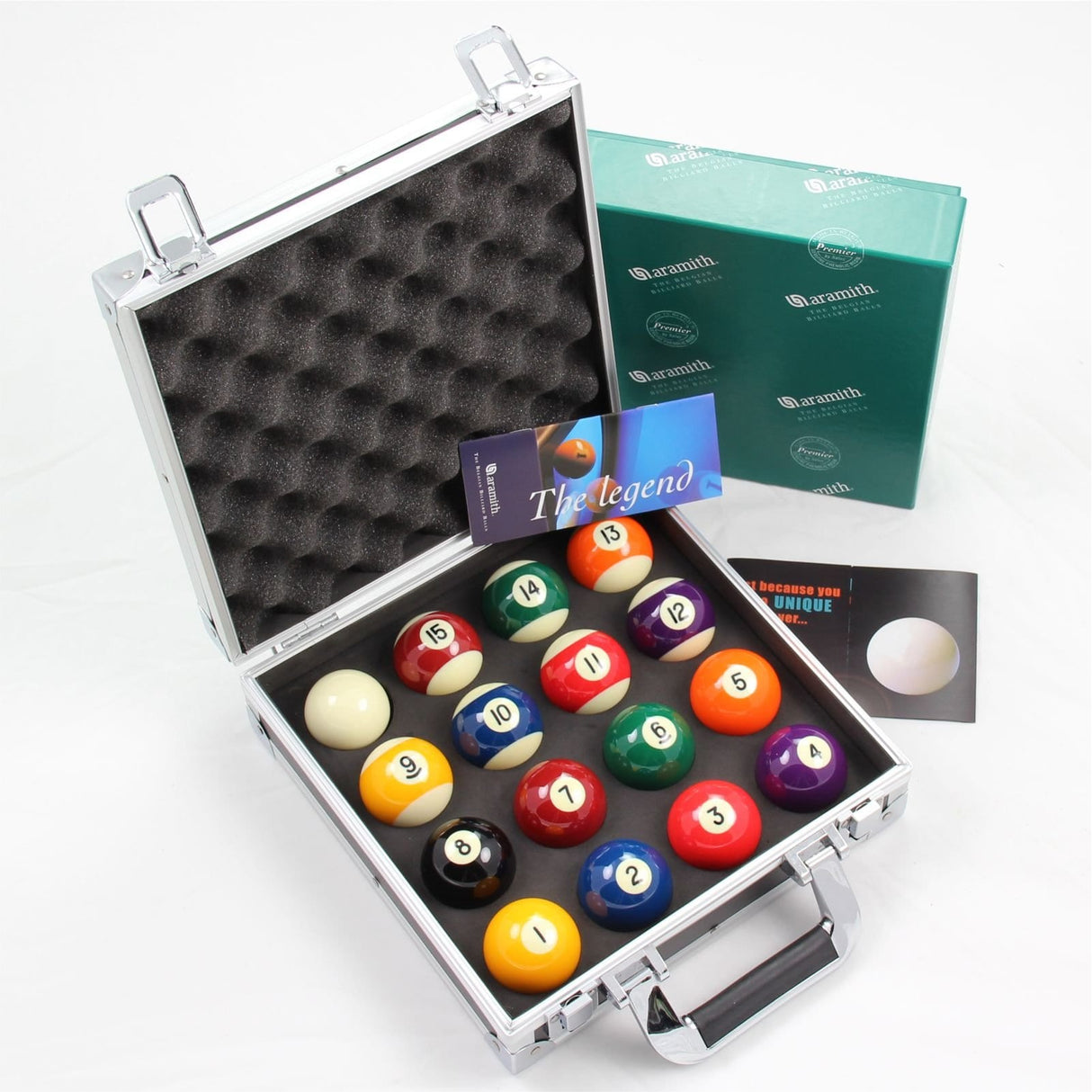 Aramith PREMIER Spots & Stripes 2 Inch Pool Balls & Sturdy Carrying Case