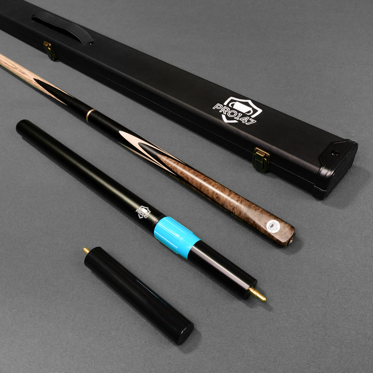 PRO147 Maple Eclipse 3/4 Joint Snooker and Pool Deluxe Cue, Case and Extensions Set with 9.5mm Green Layered Tip