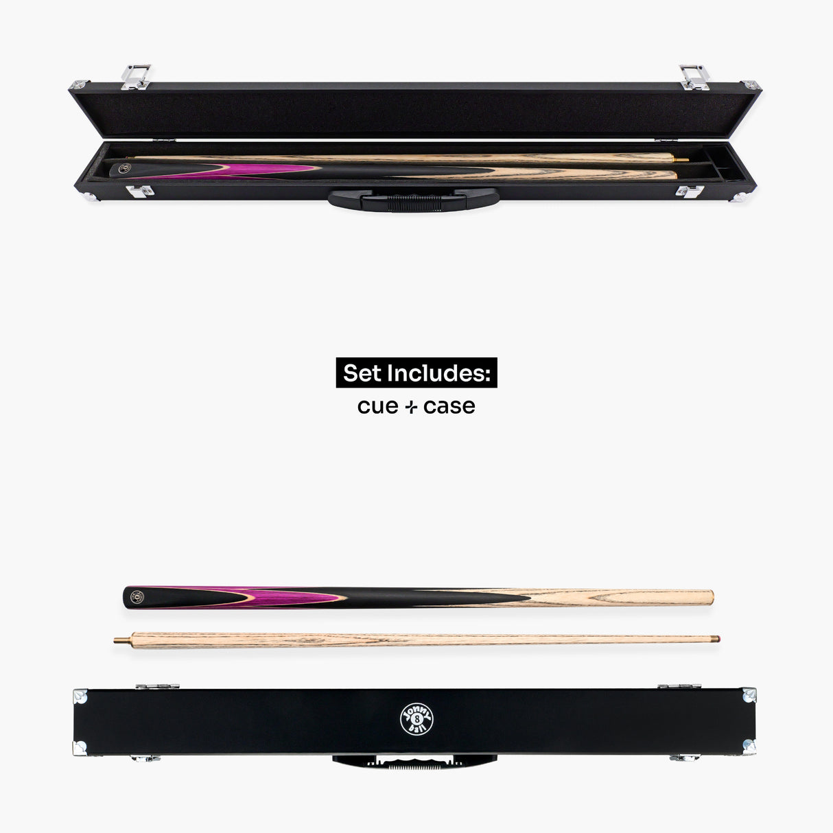 Jonny 8 Ball Sniper 2 Piece English Pool Cue and Case Set 8mm Pro Tip With Black Hard Case