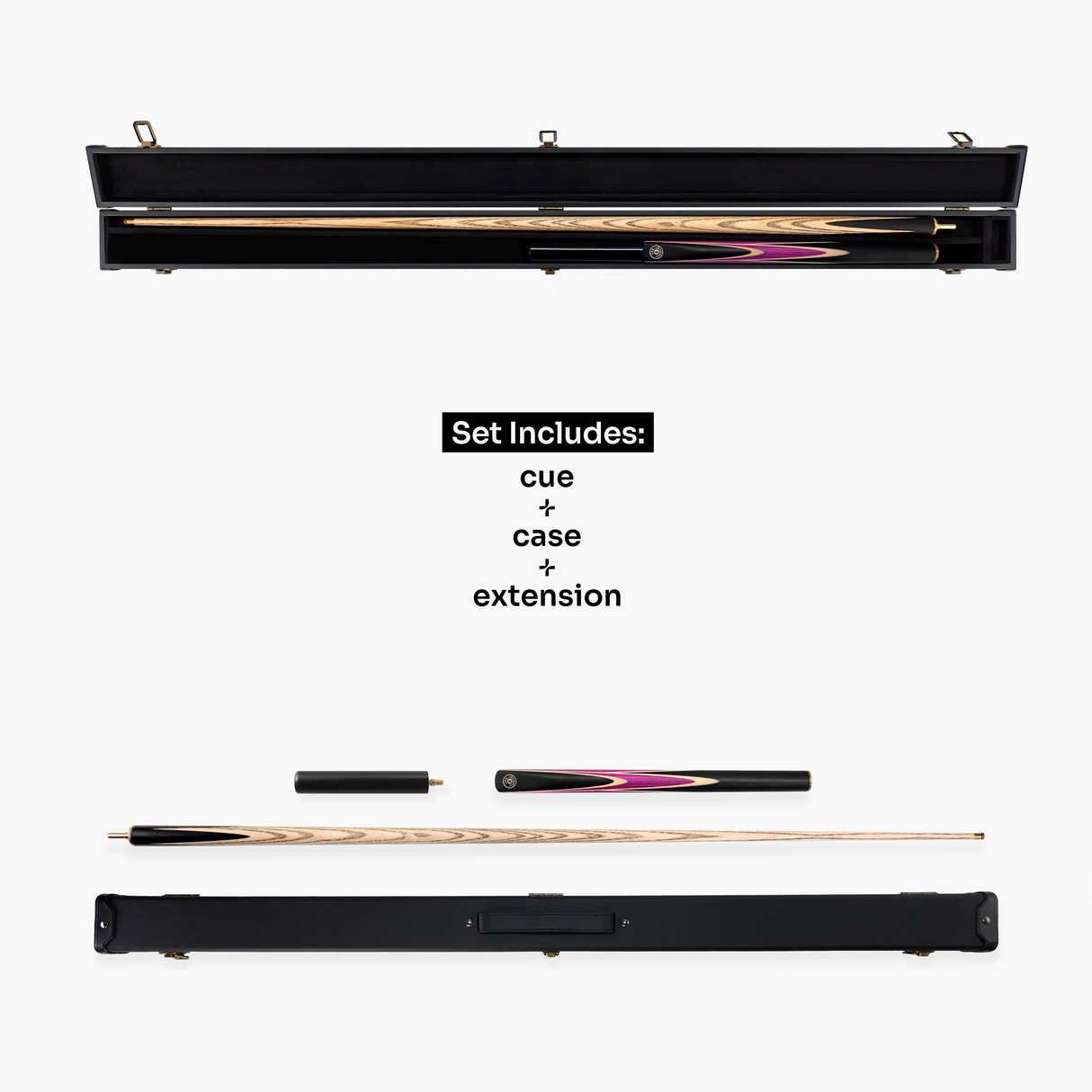 Jonny 8 Ball Sniper 3/4 Pool Cue and Case Set 8mm Tip with Black Hard Case + Mini Butt