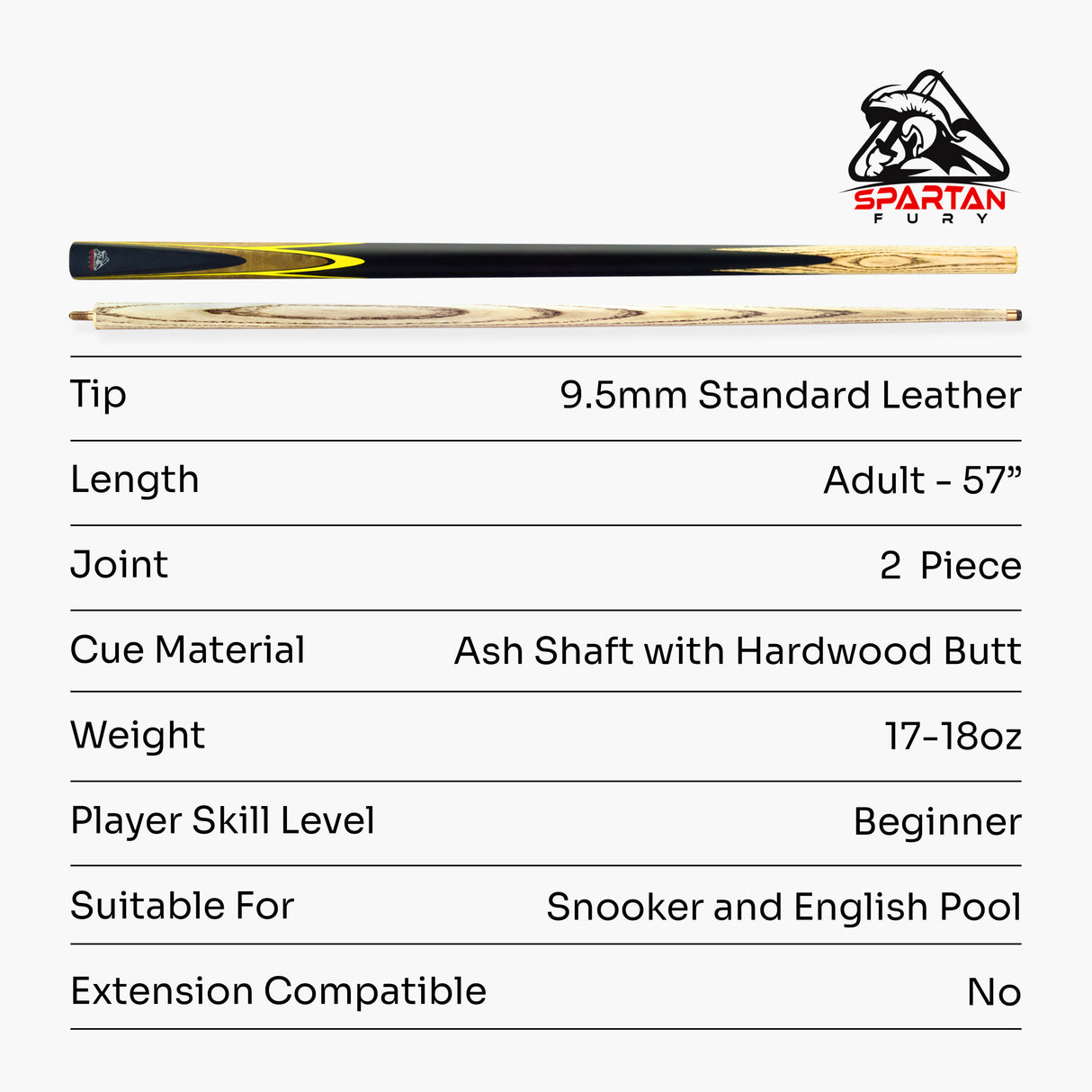 Spartan Fury CONQUEST 2 Piece Snooker Pool Cue and Soft Case Set 9.5mm Tip