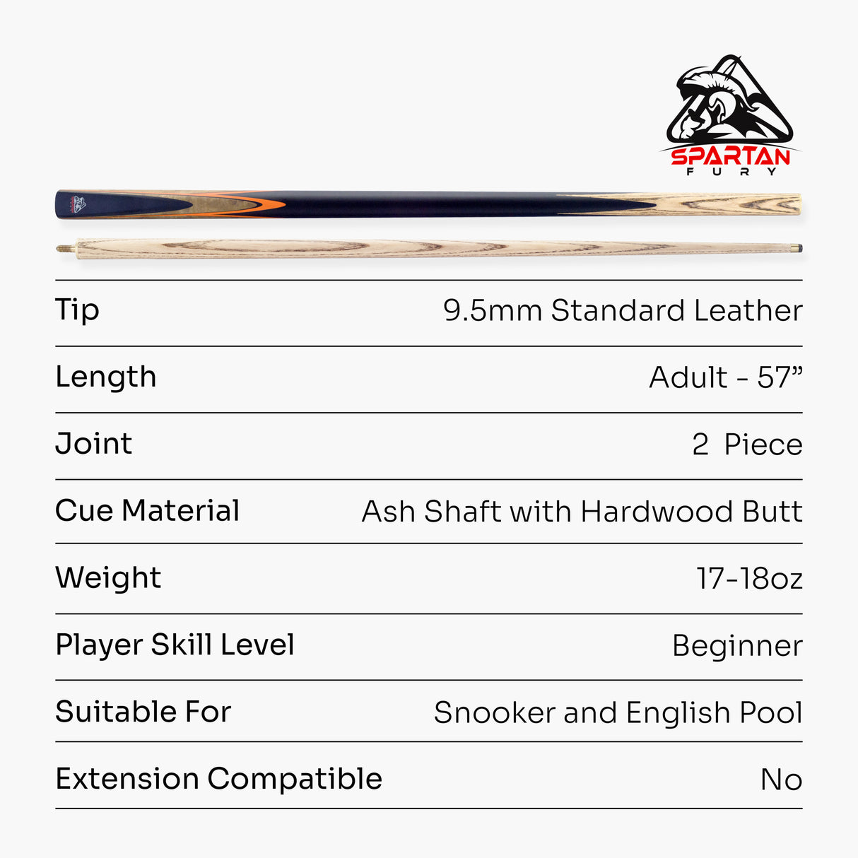 Spartan Fury CONQUEST 2 Piece Snooker Pool Cue and Soft Case Set 9.5mm Tip