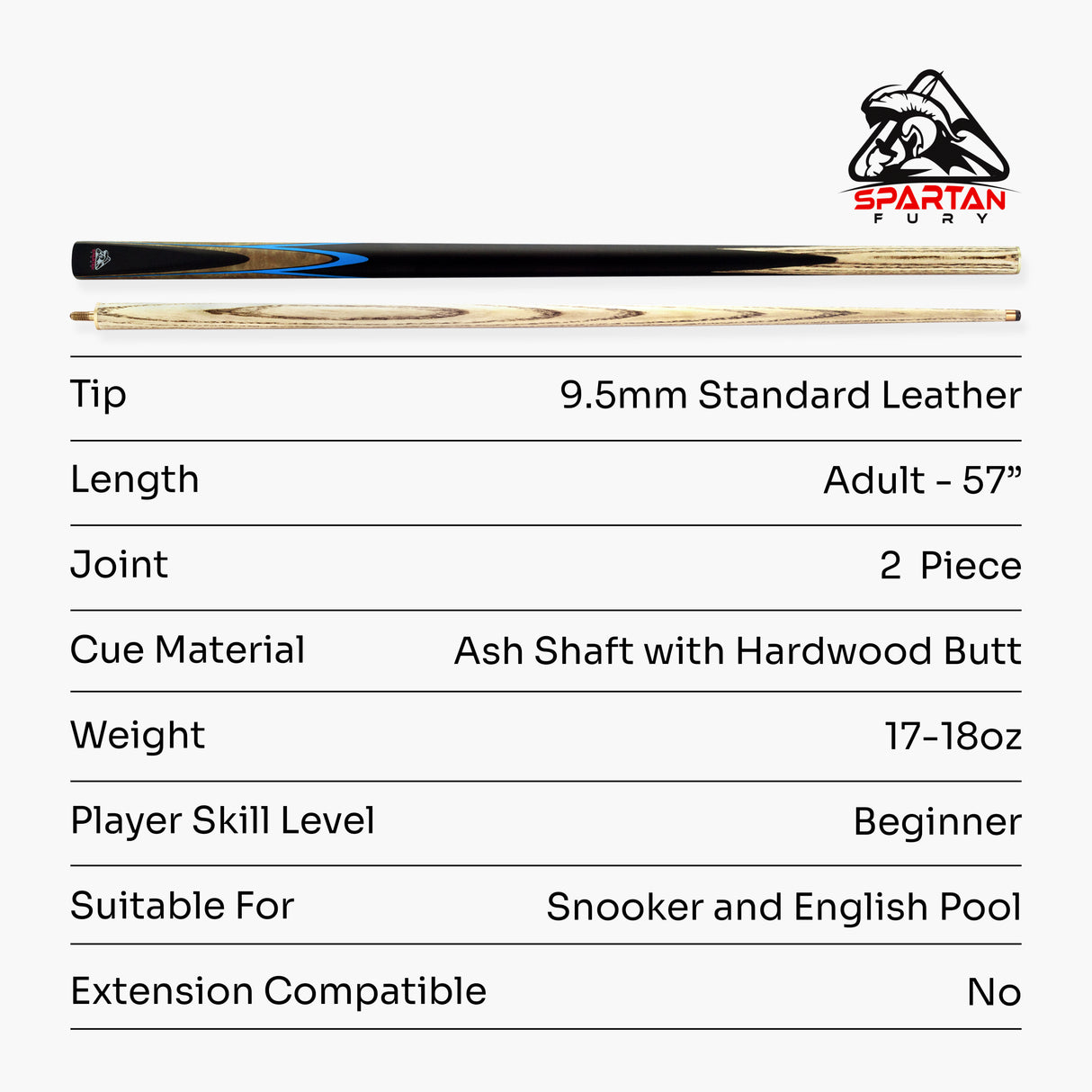 Spartan Fury CONQUEST 2 Piece Snooker Pool Cue and Soft Case Set 9.5mm Tip