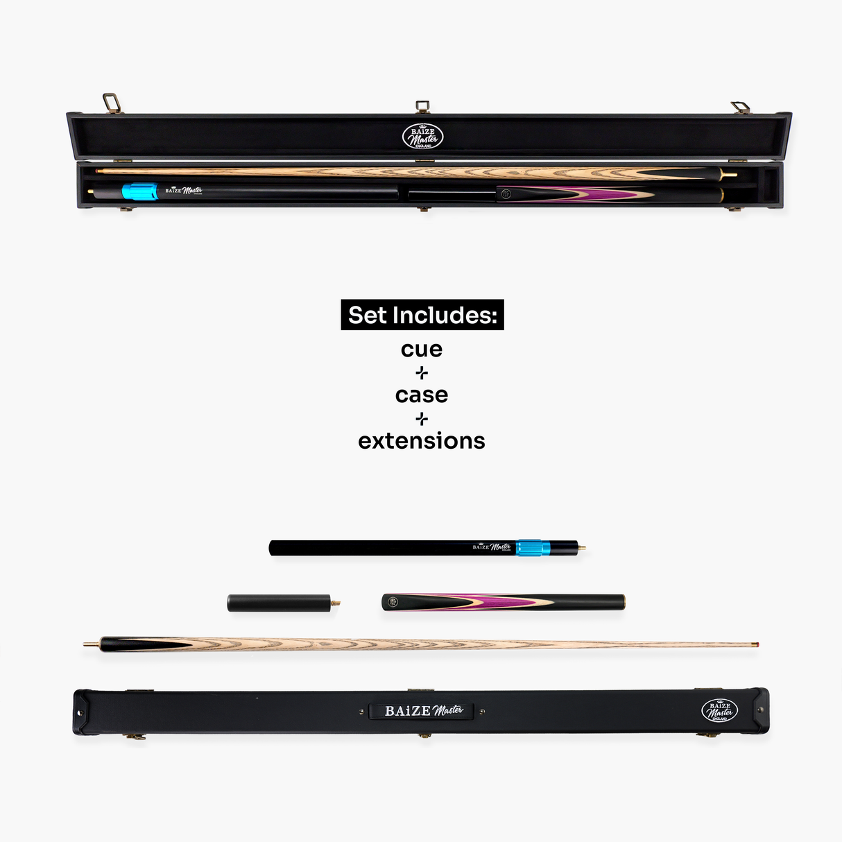 Baize Master Crucible 57 Inch 3/4 Jointed Snooker Pool Cue and Case Set 9.5mm Tip